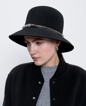 Peserico Black wool hat with monil chain S36178C0CC280