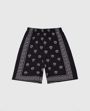 Versace Children's black shorts with Medusa Bandana print 10182681A13057