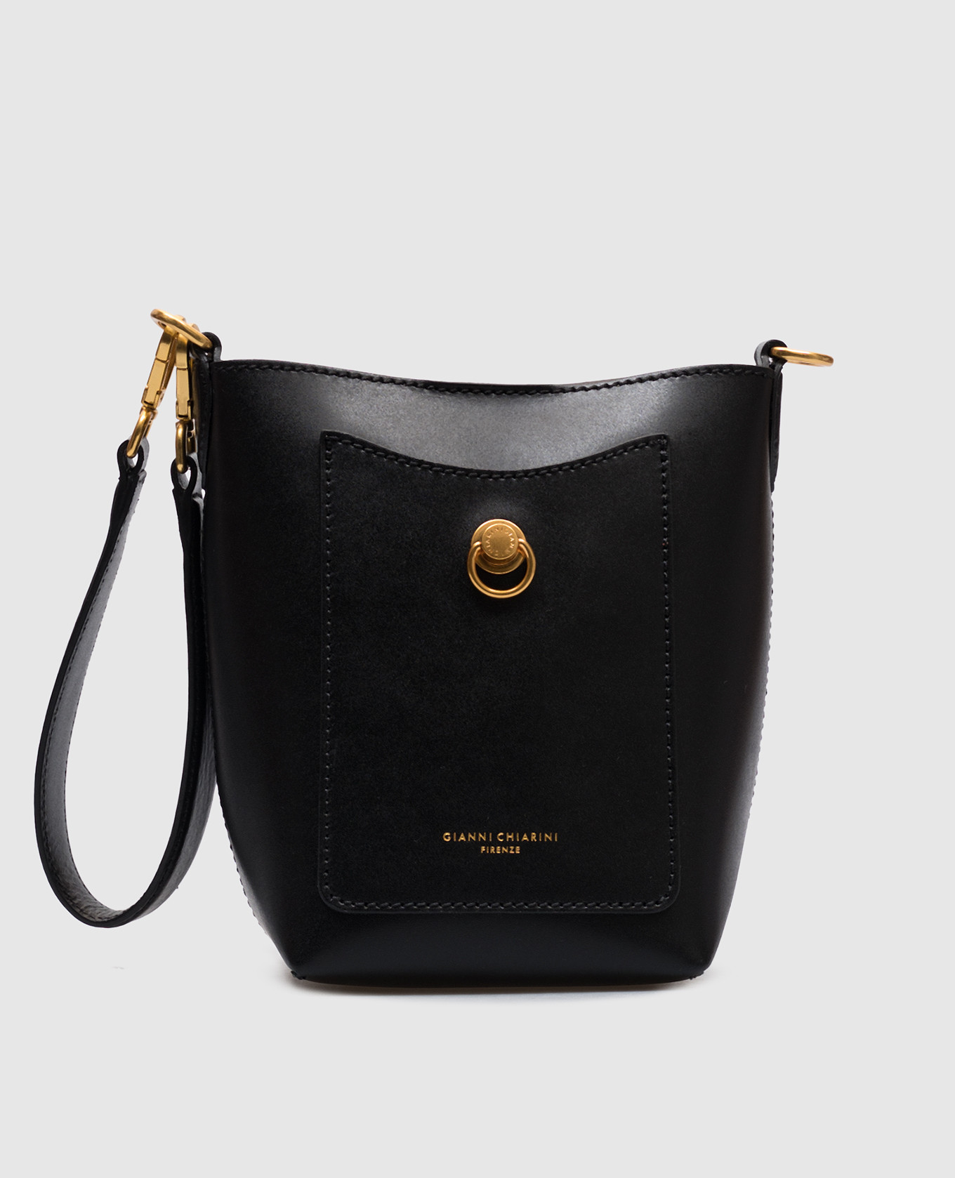 

RUBINA black leather bucket bag with logo Gianni Chiarini