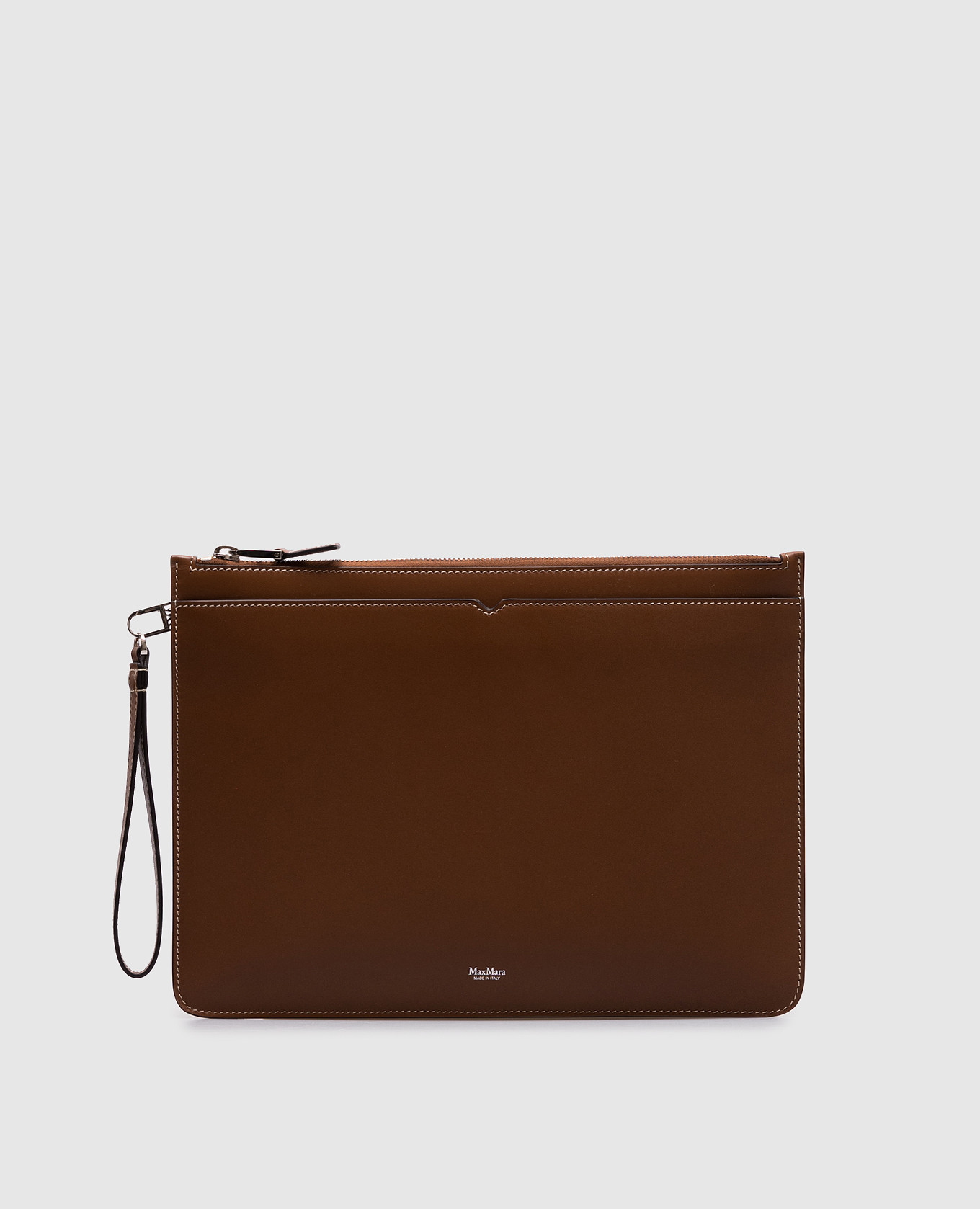 

Brown leather clutch with logo Max Mara