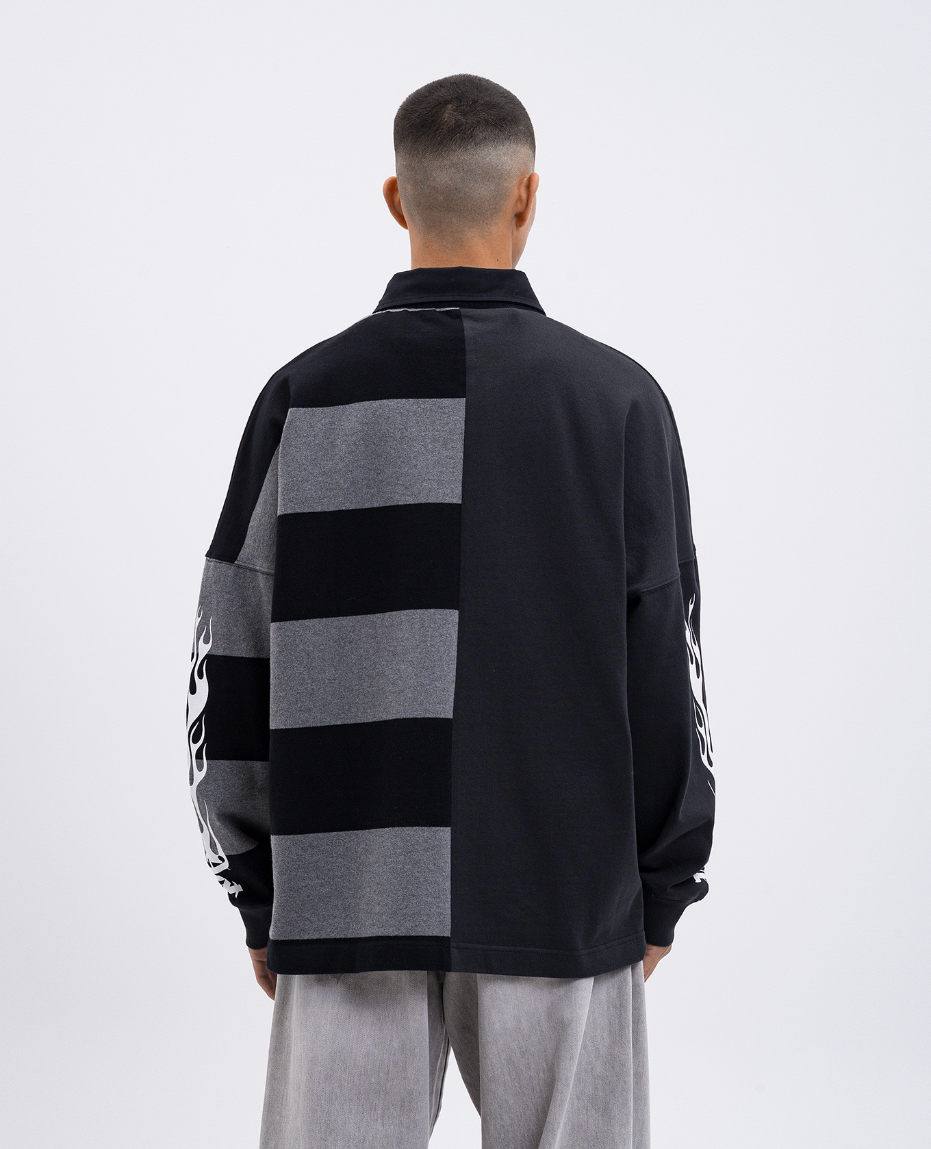 Grey long-sleeved polo collar Palm Angels 4