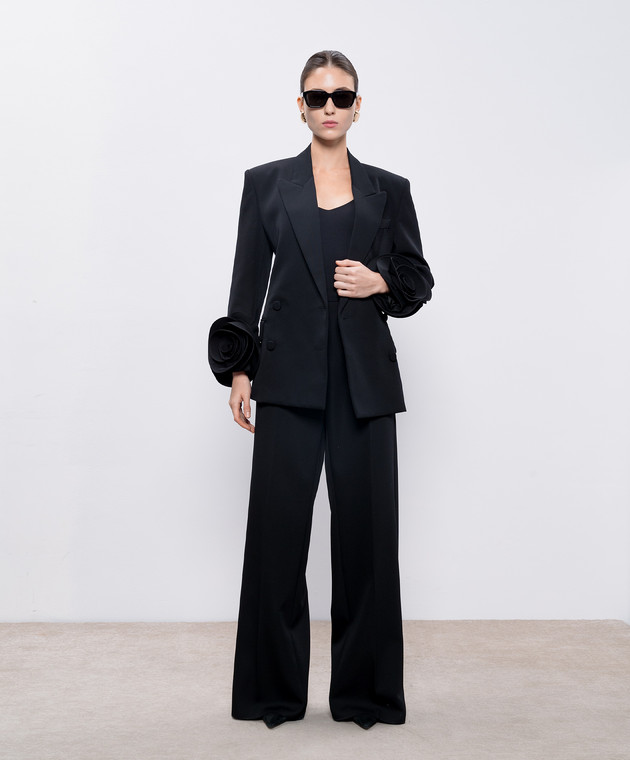 Valentino - Black double-breasted wool jacket with floral appliqué