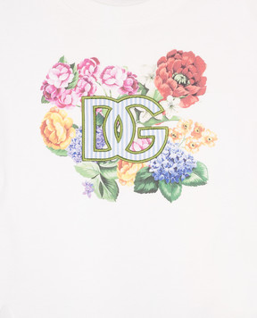 Dolce&Gabbana White T-shirt with a scroll print and a monogram logo patch L5JTOZG7O2A46