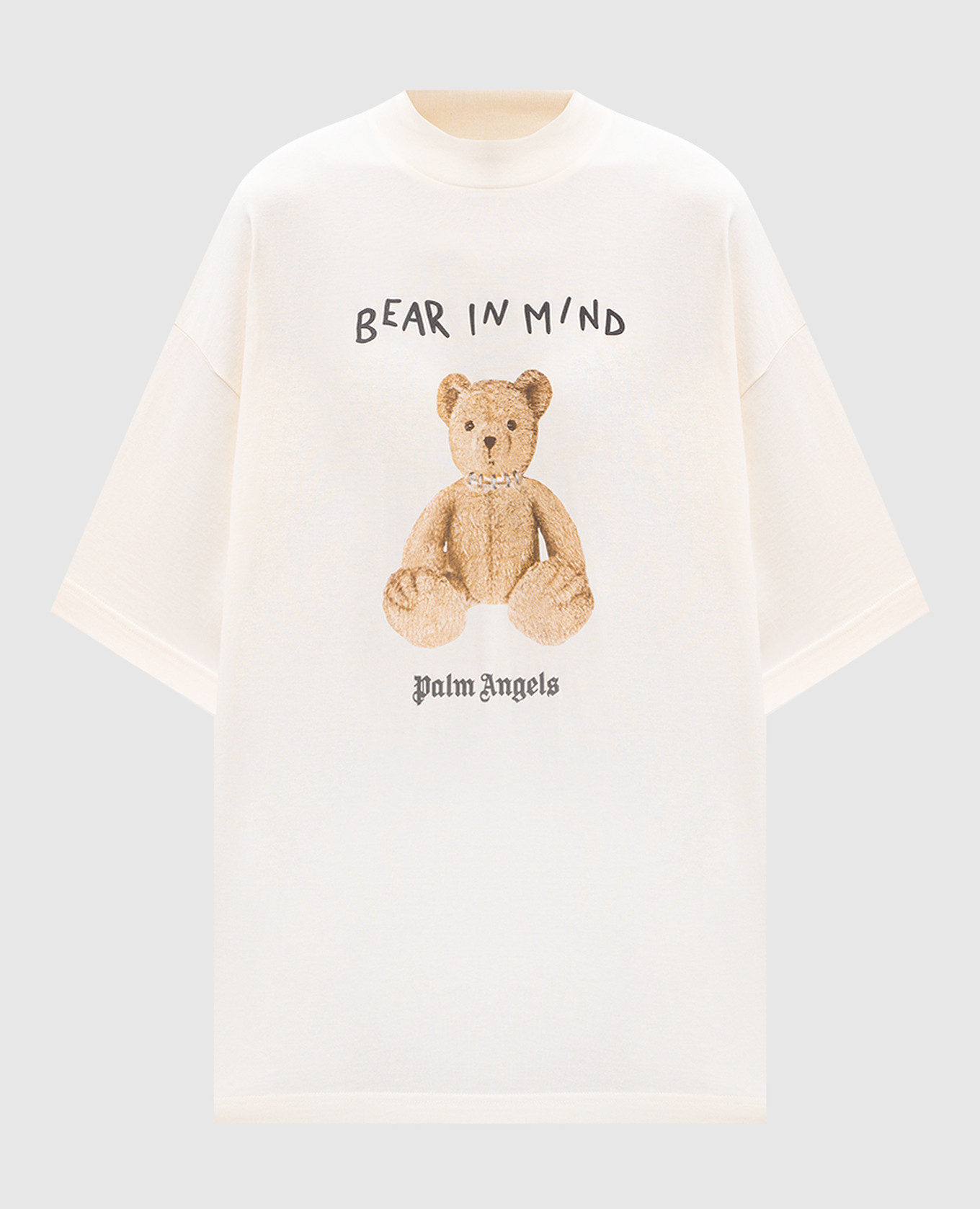 Beige straight cut t-shirt with bear in mind print palm angels