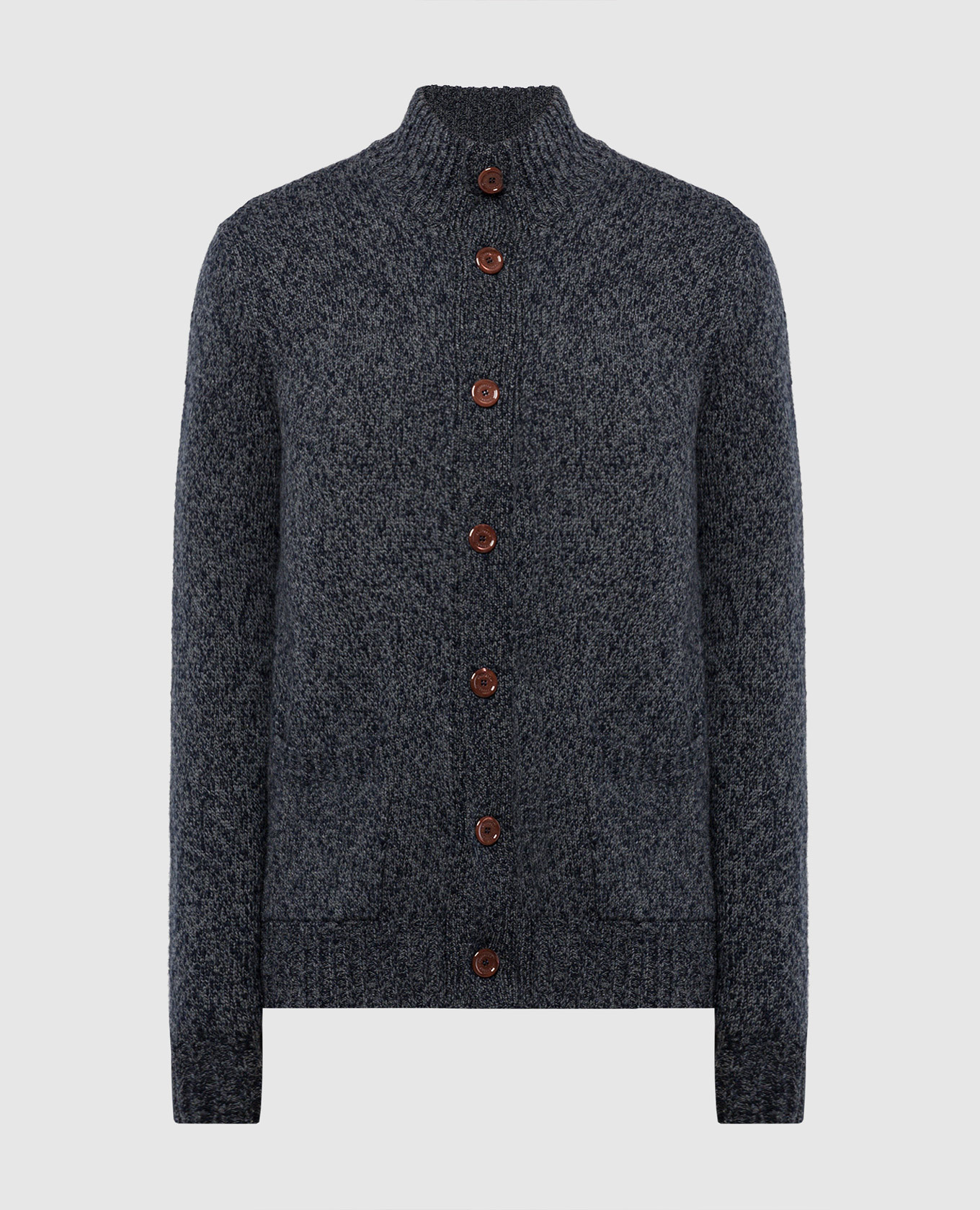 Blue melange wool and cashmere cardigan brunello cucinelli