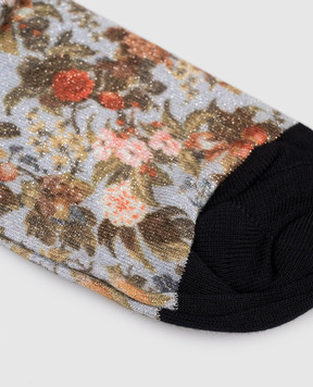 Momoni Blue socks with a floral pattern and lurex MOSO002MO43