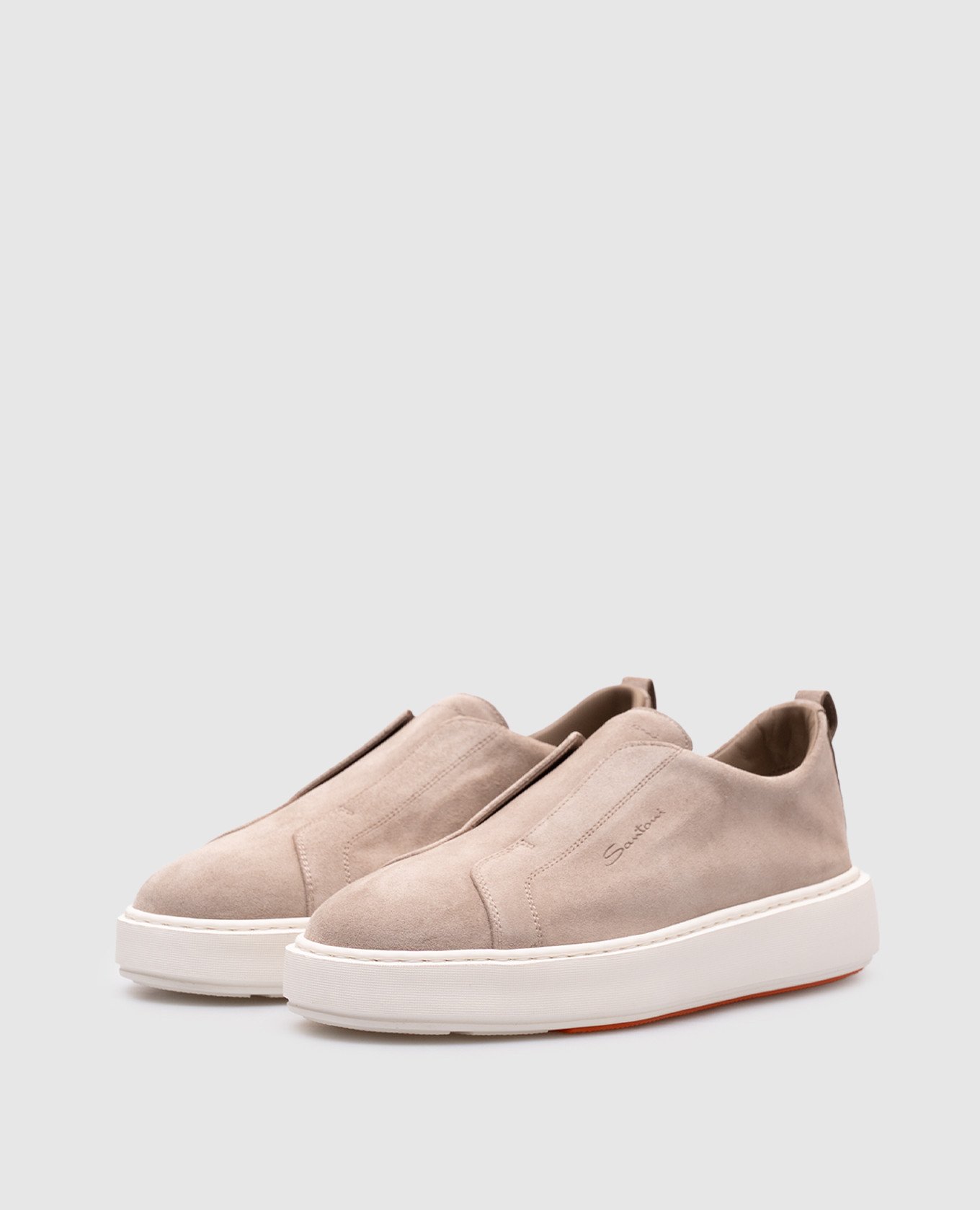 

Beige suede slip-ons with logo Santoni, Blue