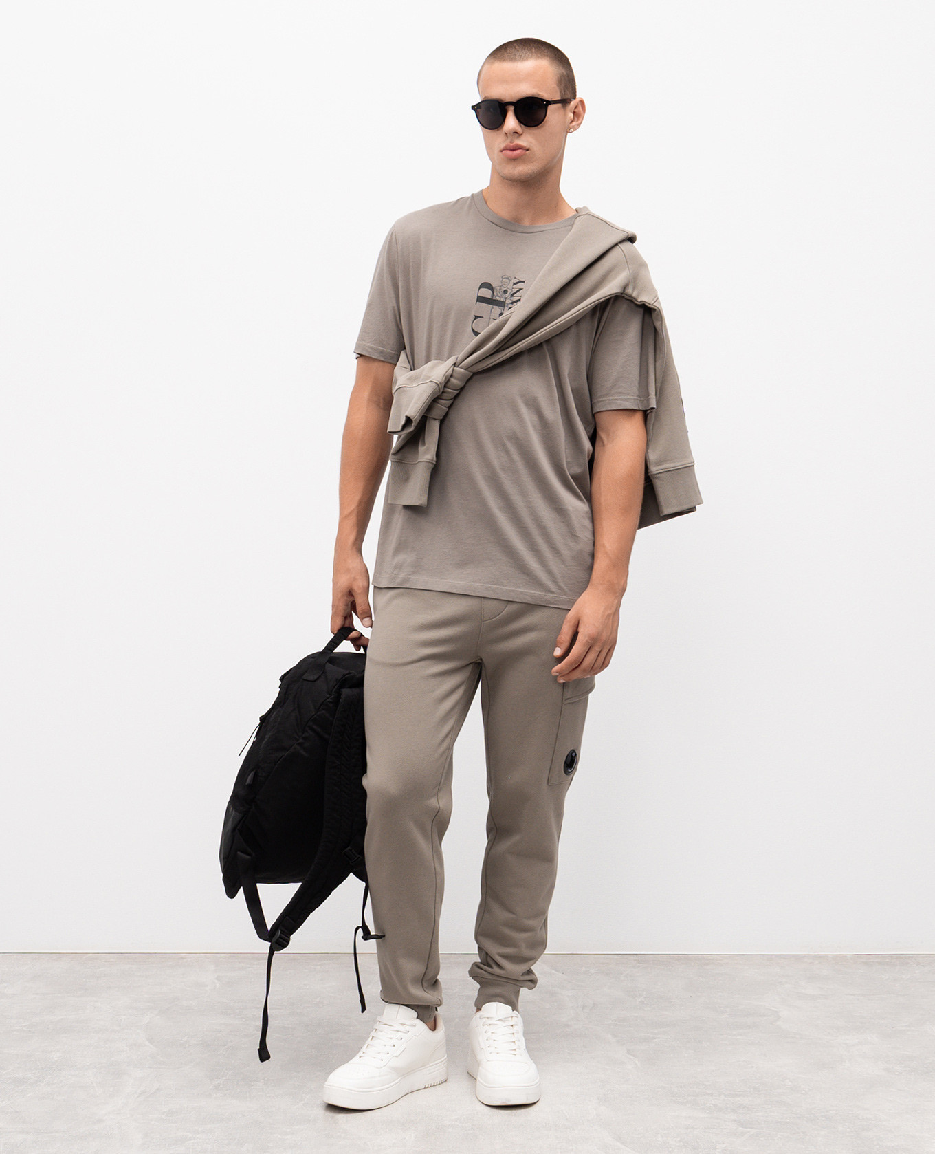 

Khaki logo print T-shirt C.P. Company