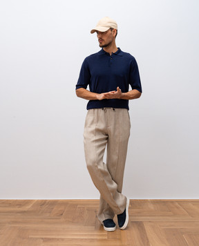 ISAIA Blue silk polo shirt with emblem MG8262Y0470