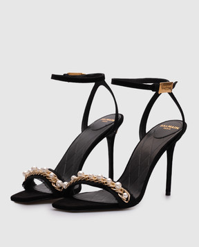Balmain Black suede PB sandals with pearls EN0UH135LVRI