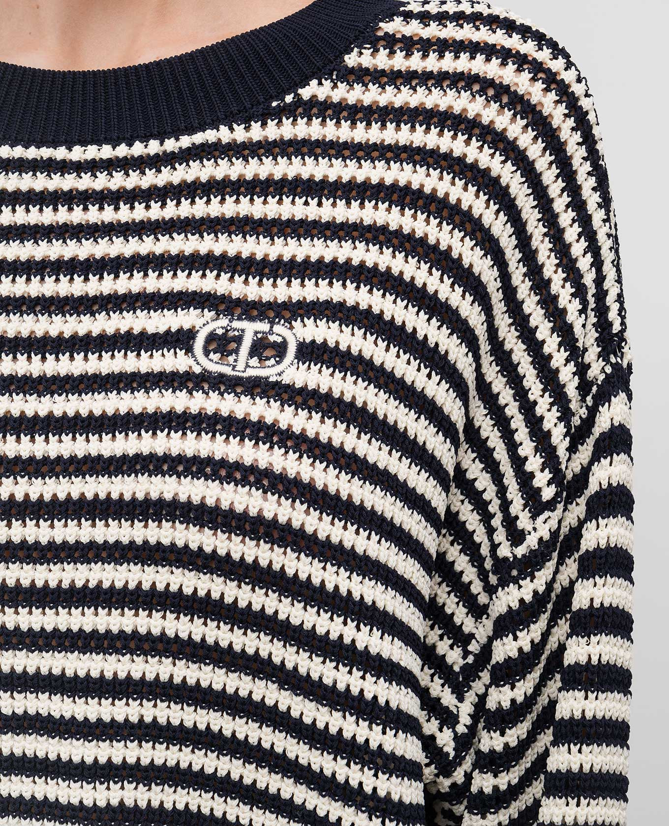 

Blue openwork sweater with embroidered logo emblem Twinset