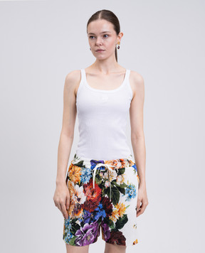 Dolce&Gabbana White ribbed top with embroidered monogram logo F8V59ZGDC9A