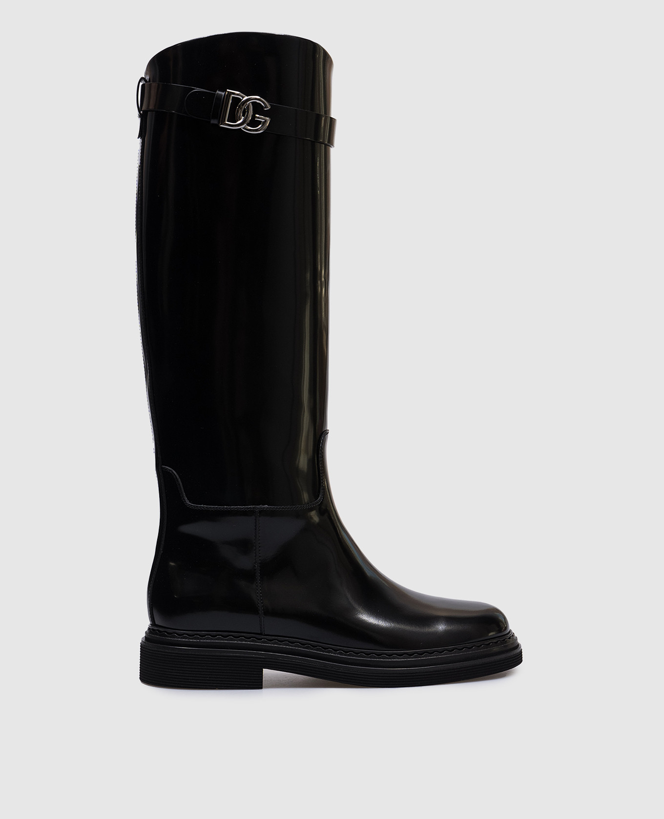 Black leather high gloss boots with metallic dg logo dolce&gabbana