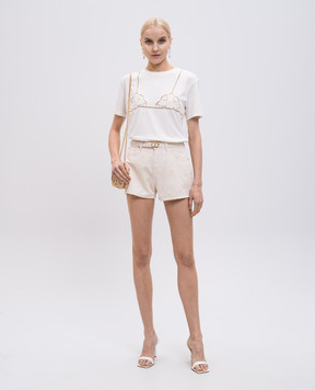 Twinset Beige denim shorts with floral print 251TT2205