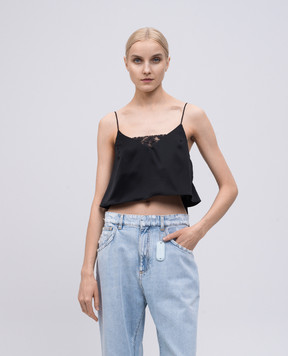 SSHEENA Black cropped top with lace 25SSTUCATUCATS25002
