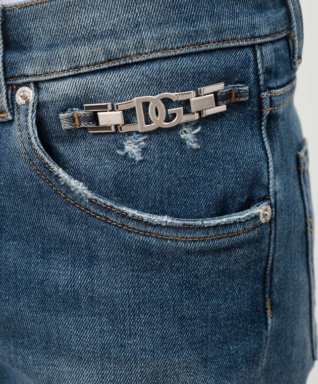 Dolce&Gabbana - Blue slim jeans with slits and a metallic logo ...