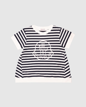 Moncler ENFANT Children's blue striped T-shirt with logo emblem K19548C0002089AGB810