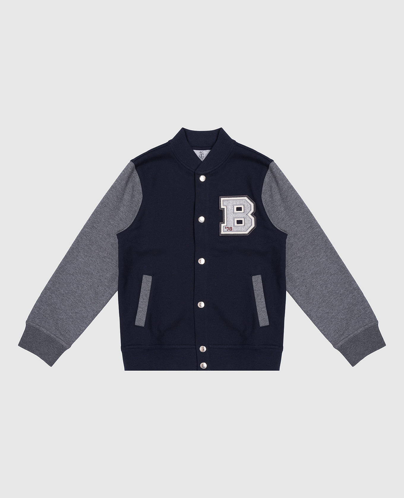 Children's blue bomber jacket with logo patch brunello cucinelli