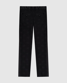 Dolce&Gabbana Children's black wool trousers with a logo pattern L44P04FJBAK