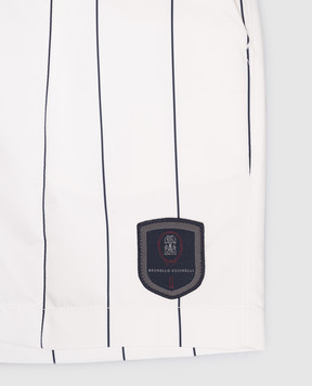 Brunello Cucinelli Children's white shorts in a stripe with a logo BB417902TC