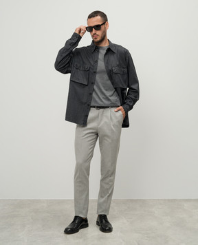 Dolce&Gabbana Gray silk t-shirt with textured logo patch G8SA9ZHU7OJ
