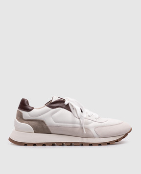 Brunello Cucinelli White leather sneakers with a monil chain MZGSG3028P