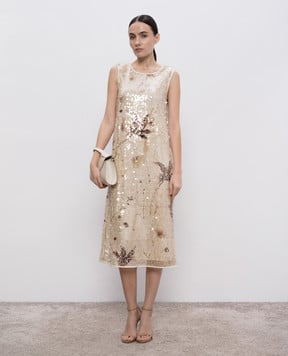 Peserico Beige midi dress with sequins E02480F04767
