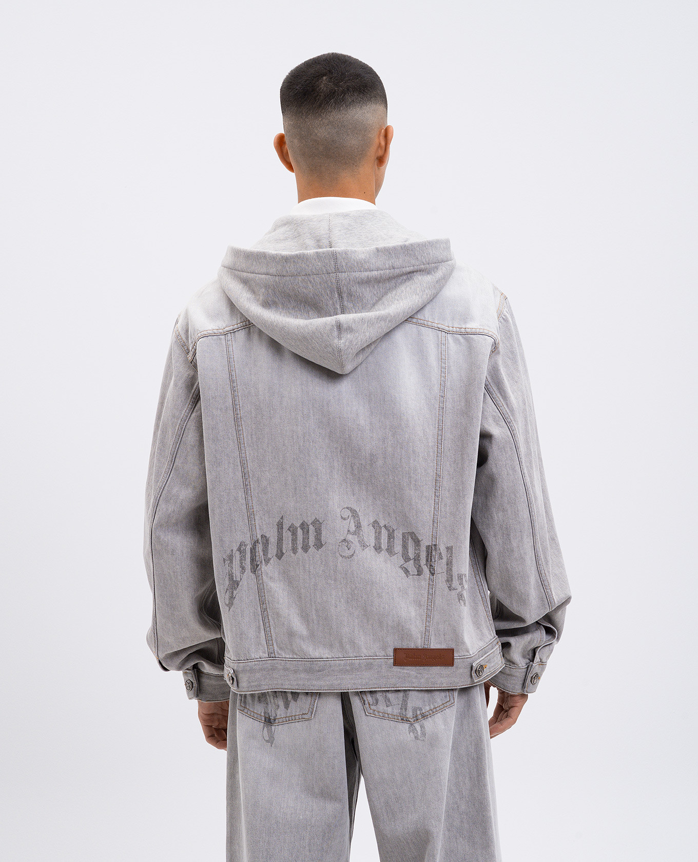 

Grey denim jacket with hood Palm Angels