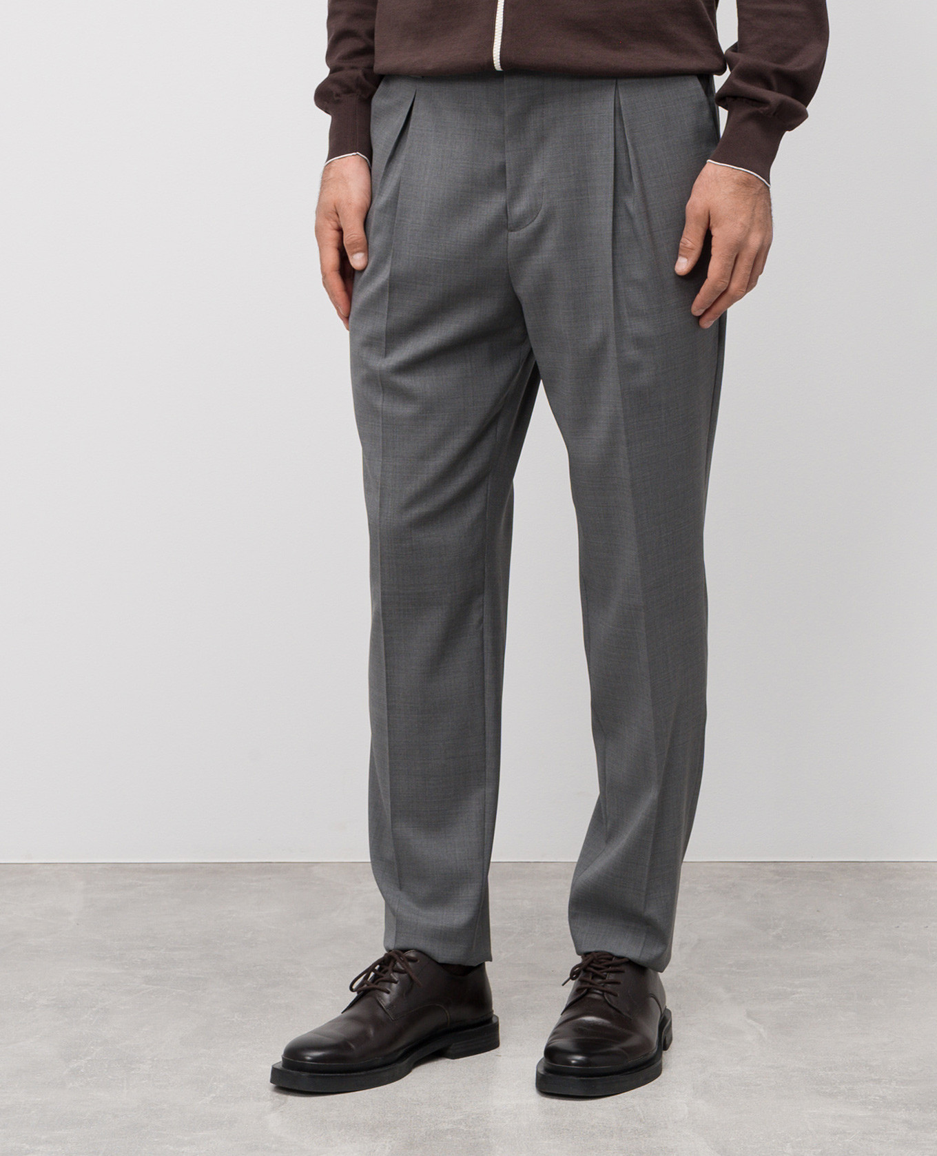 Grey wool trousers with logo patch Brunello Cucinelli 3