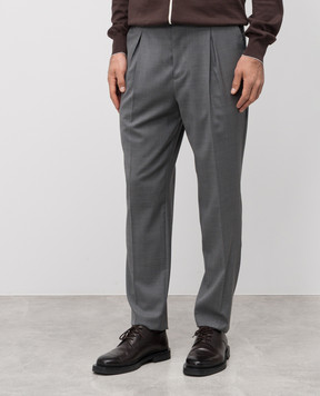 Brunello Cucinelli Grey wool trousers with logo patch MH2443030F