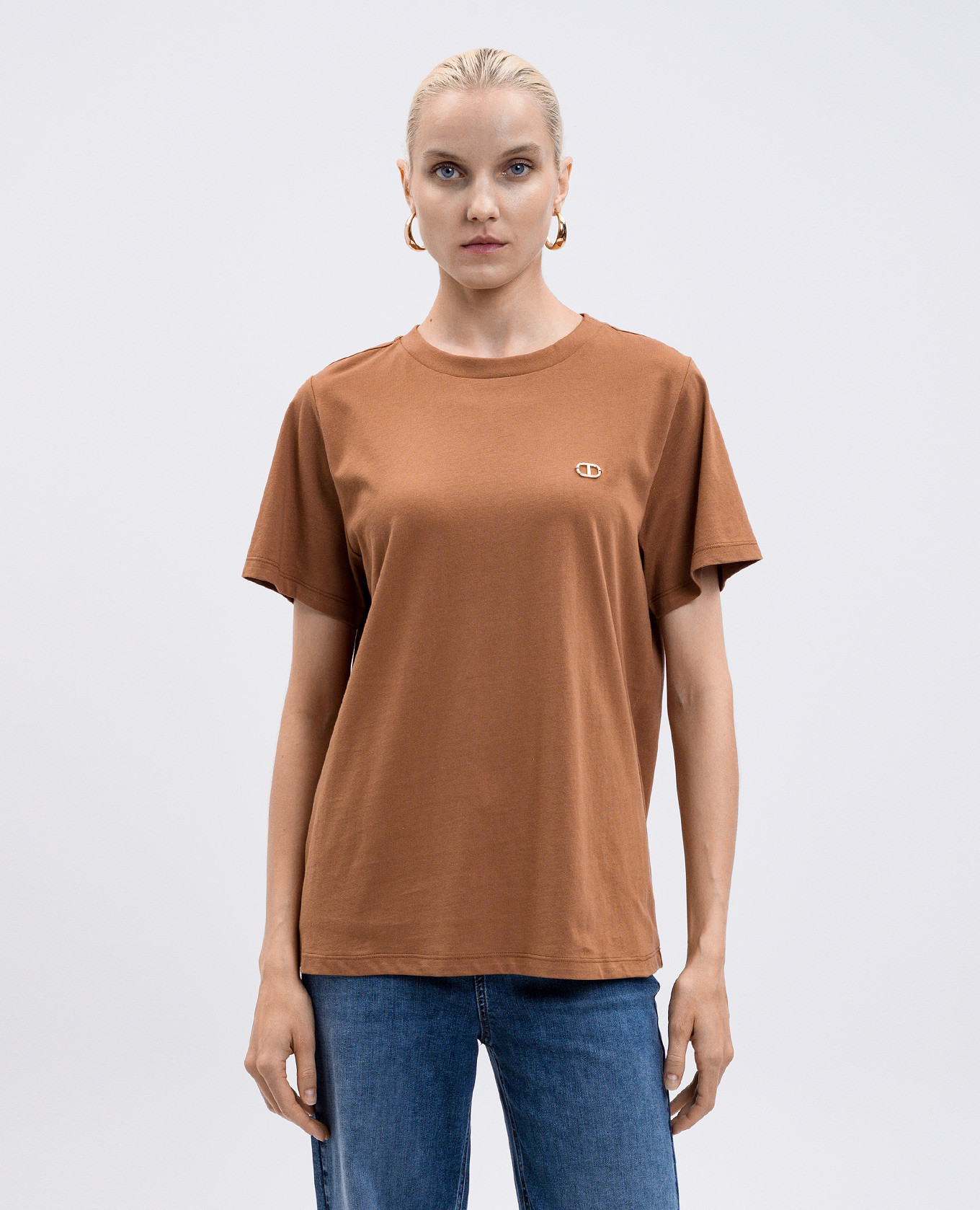 

Brown T-shirt with logo Twinset