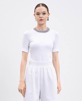 Peserico White ribbed T-shirt with monil chain S06704J05669B