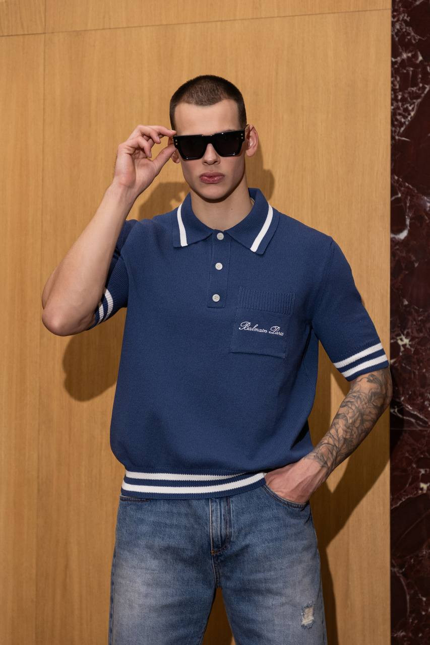 

Blue polo shirt with logo embroidery Balmain