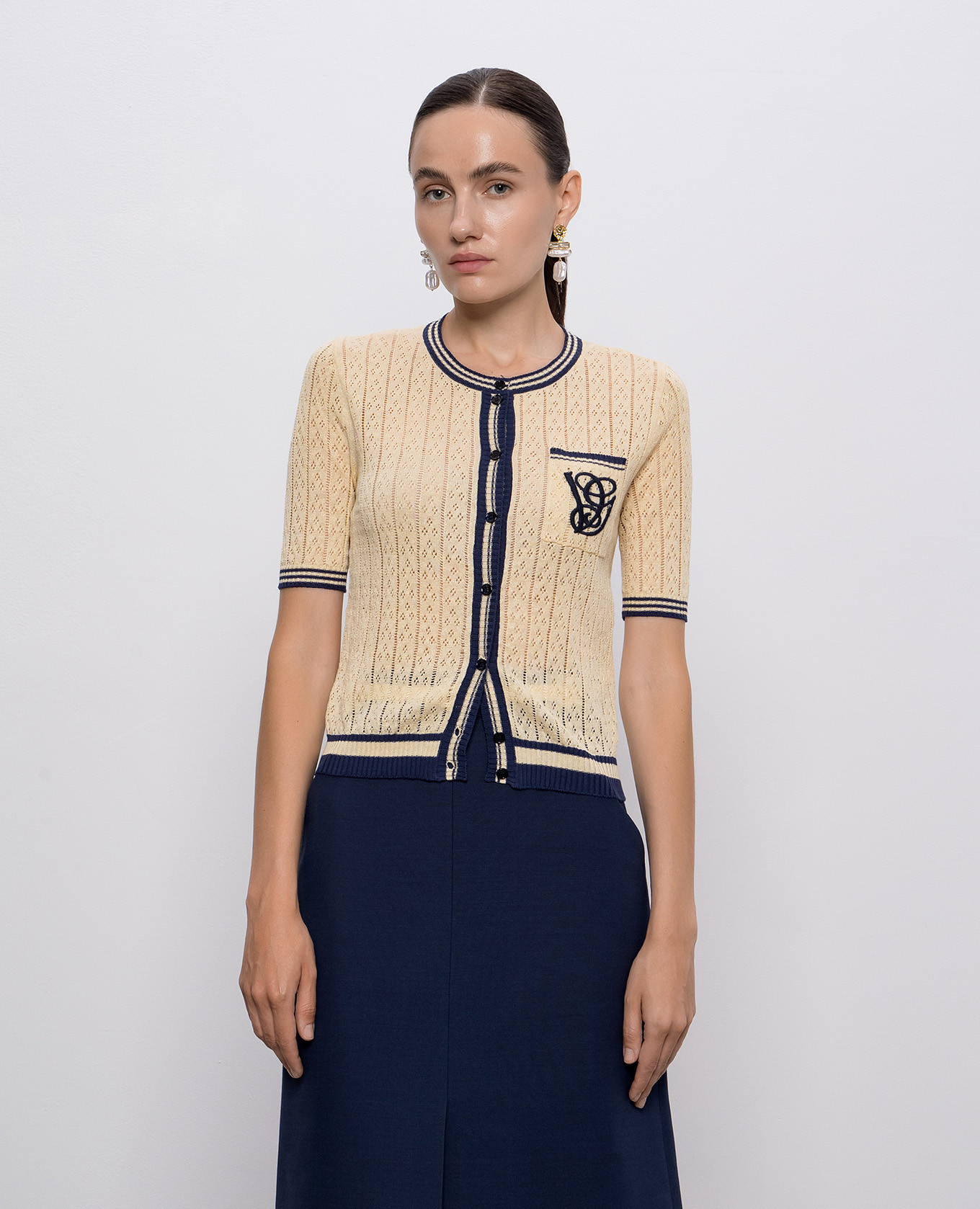 

Beige openwork cardigan with linen Valentino
