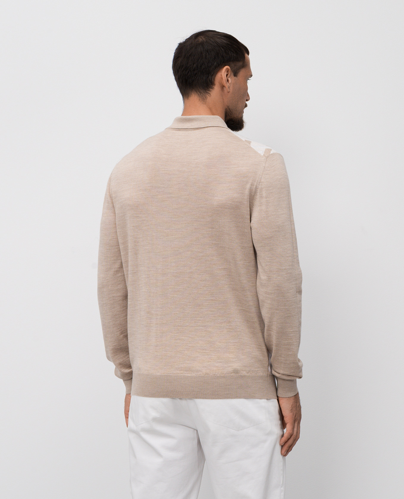 

Beige wool, cashmere and silk polo shirt with geometric pattern Stefano Ricci