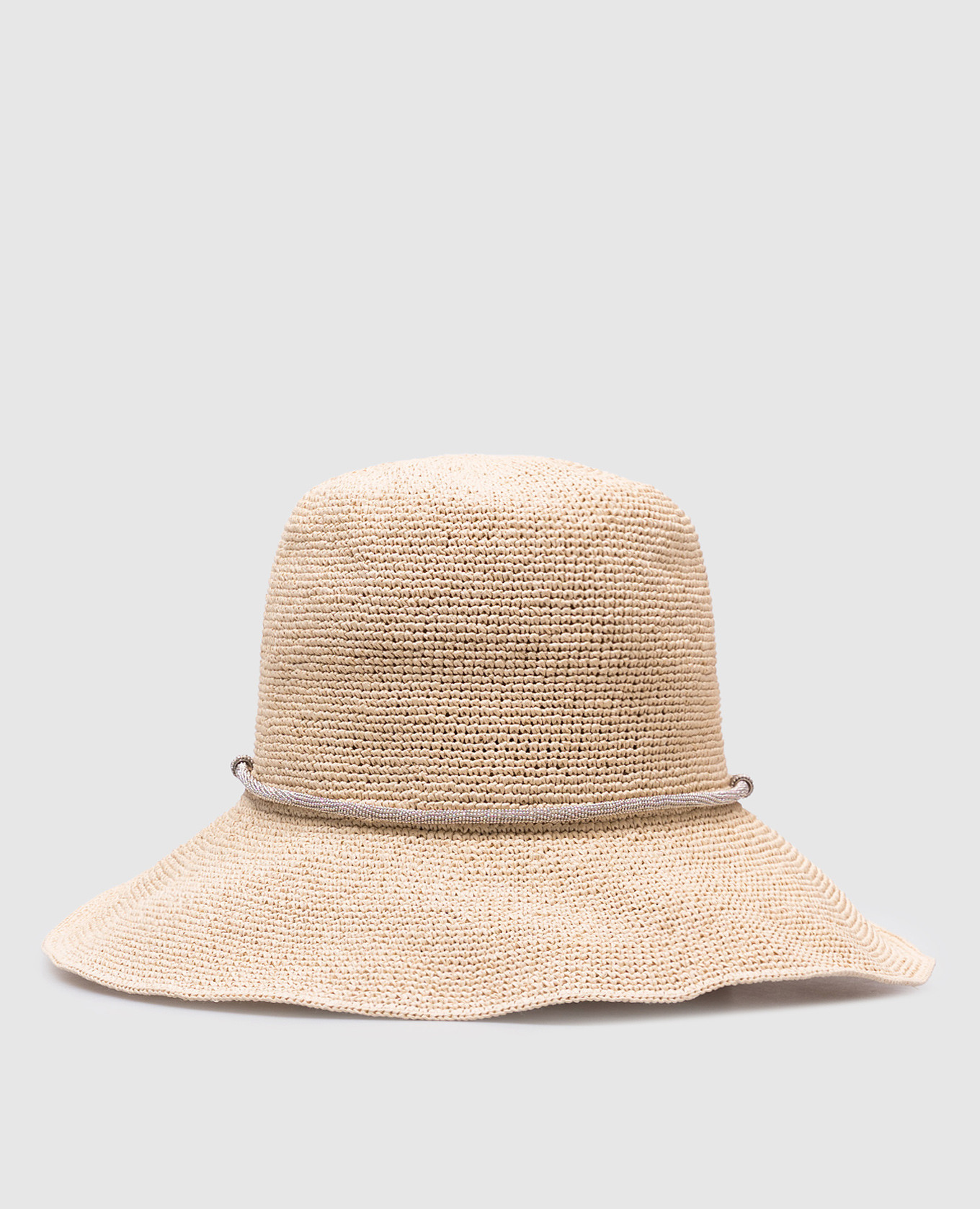 

Beige cloche hat with monil chain Peserico