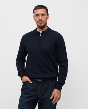 Cashmere&Whiskey Blue merino wool polo shirt 94394Z