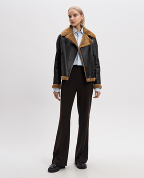 Yves Salomon A black sheepskin coat in the style of a sheepskin coat 24WYV60060MEGO