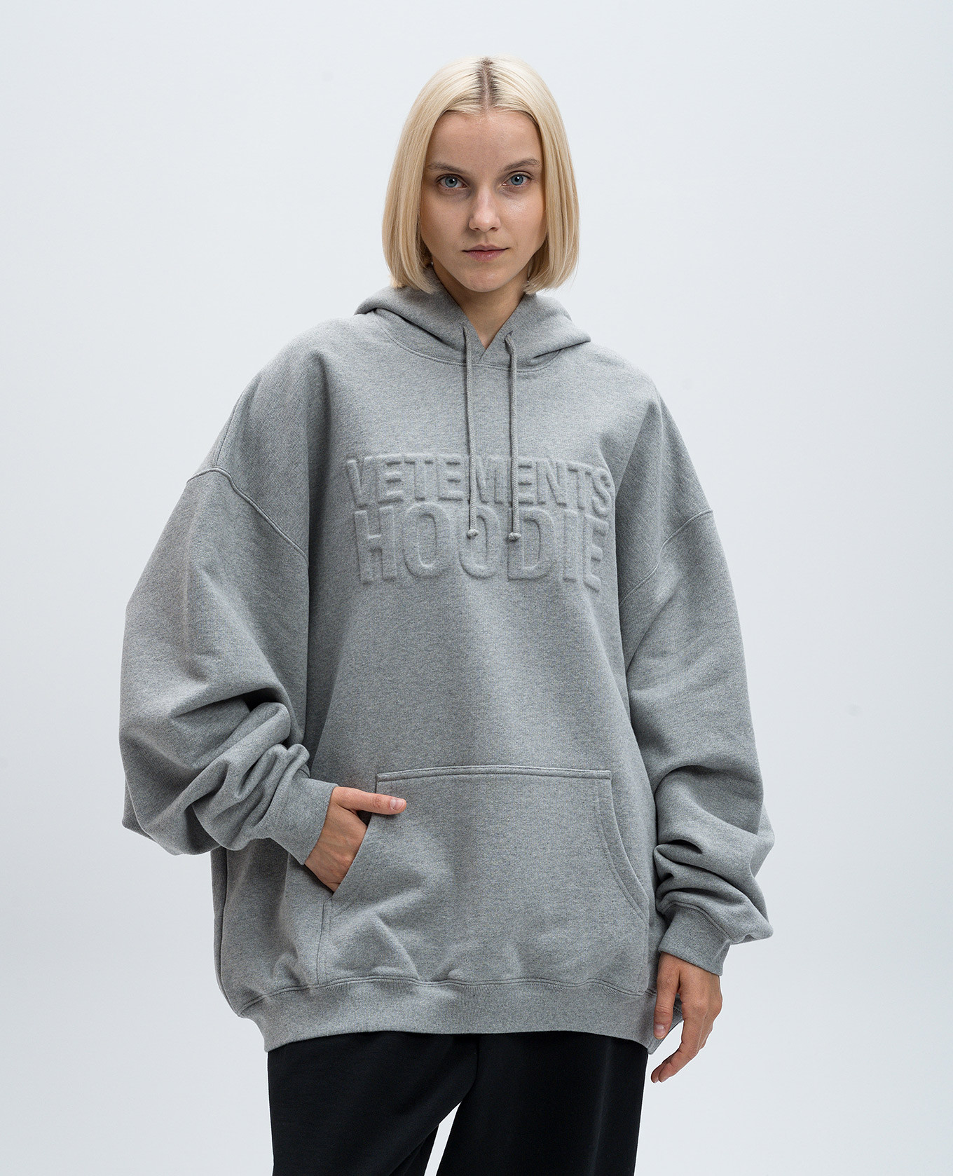 

Gray melange hoodie with textured logo Vetements, Grey