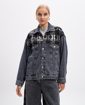 Palm Angels Gray denim jacket with a monogram pattern PWYE038F24DEN001