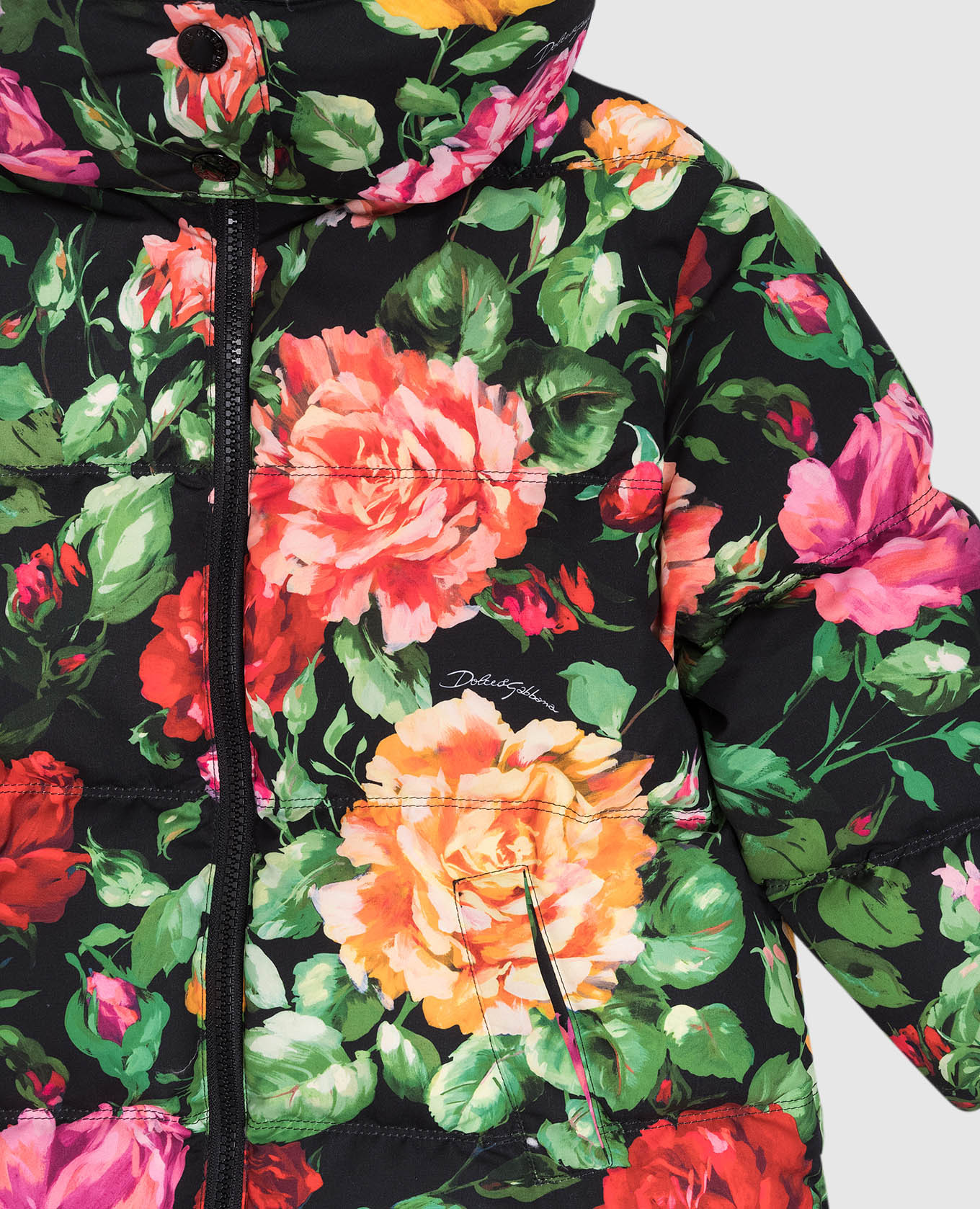 

Children's black down jacket in a floral print Dolce&Gabbana