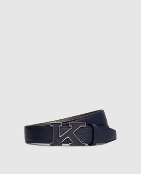 Kiton Blue leather belt with monogram logo USC20PN01098