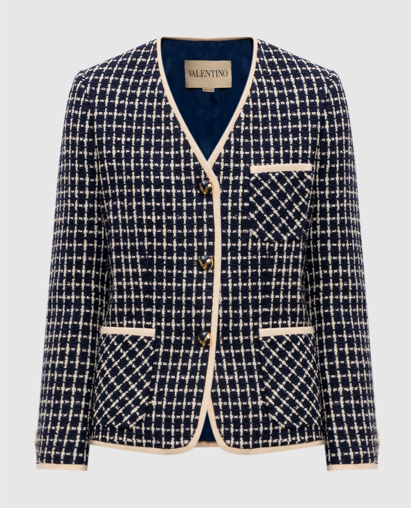 

Blue tweed jacket with checked wool Valentino
