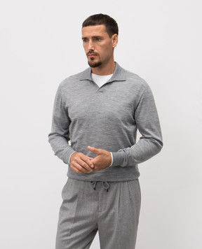 Peserico Grey melange wool polo shirt R59414F189770M