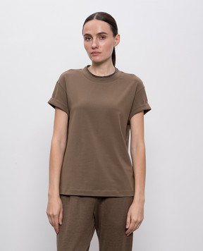 Brunello Cucinelli Brown T-shirt with monil chain M0T18BD200