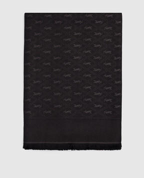 Saint Laurent Gray wool and silk scarf with monogram logo pattern 6891473YI74