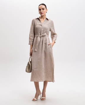 Peserico Beige linen shirt dress with belt S02171A02600