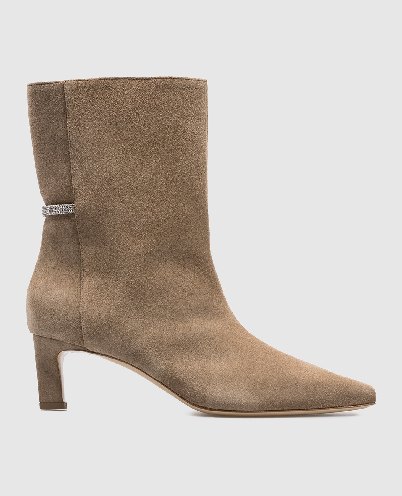 Beige suede ankle boots with monil chain peserico