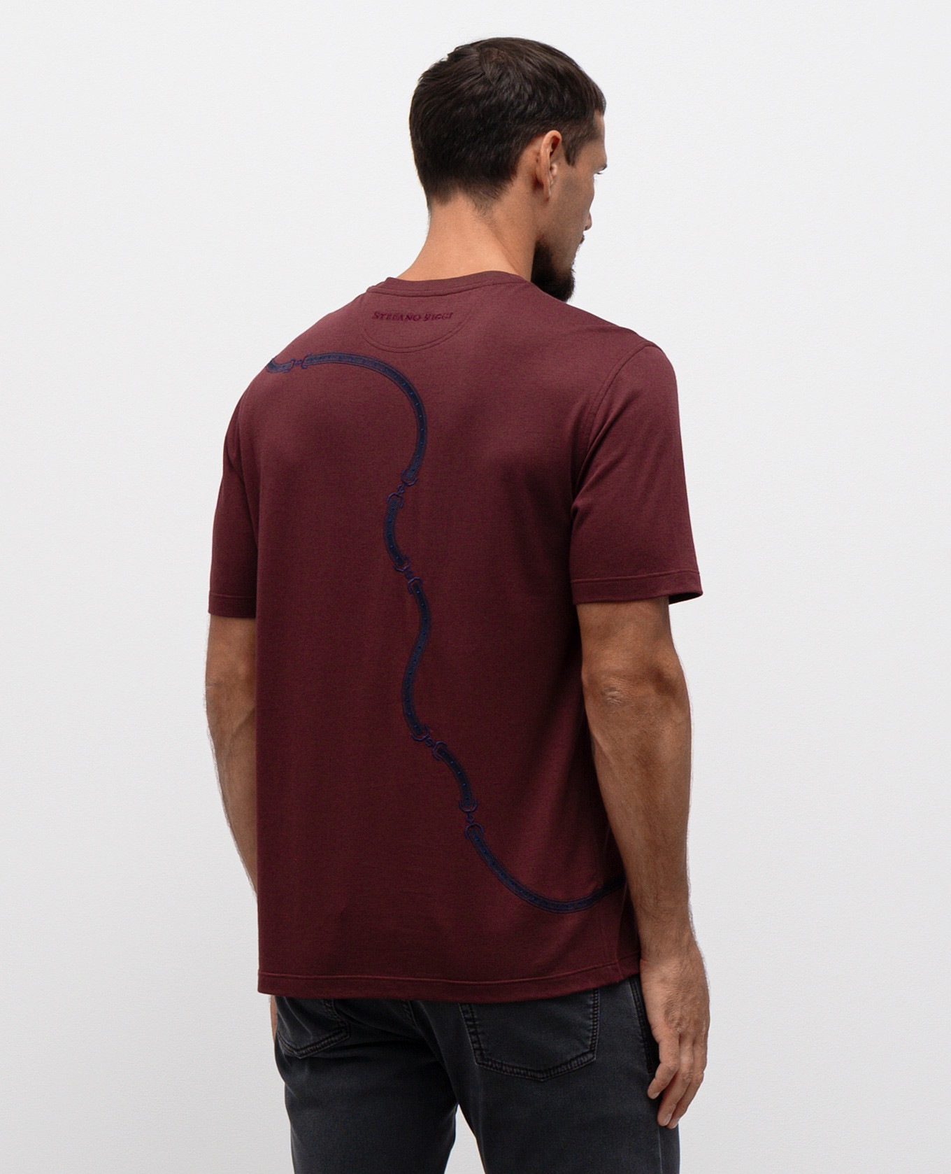 

Burgundy T-shirt with embroidered emblem Stefano Ricci