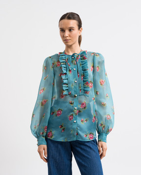 Valentino Blue silk blouse with floral print 6B3AB79093V